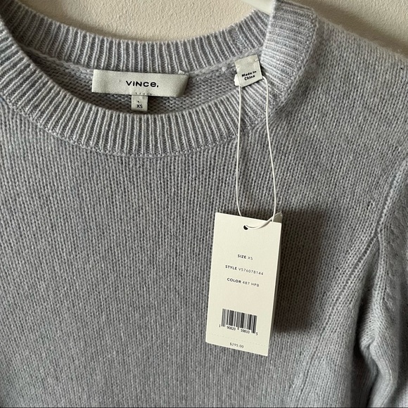 Vince Seam Front Cashmere Crew Sweater / Size XS / Heather Powder Blue NWT - Picture 6 of 8